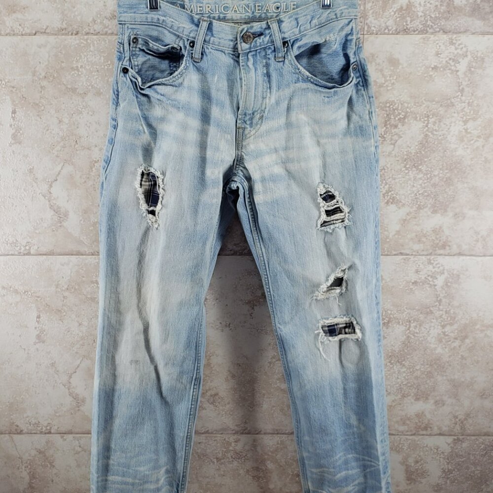 American Eagle Distressed Holey Low Loose Mid Rise Straight Leg Jeans Sz 29/ 32
